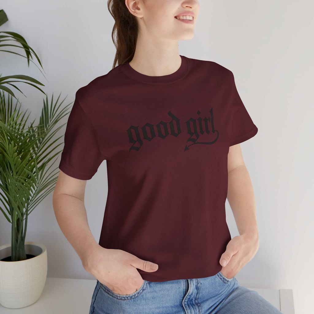 Good Girl Graphic Tee — Vintage Script White T-Shirt