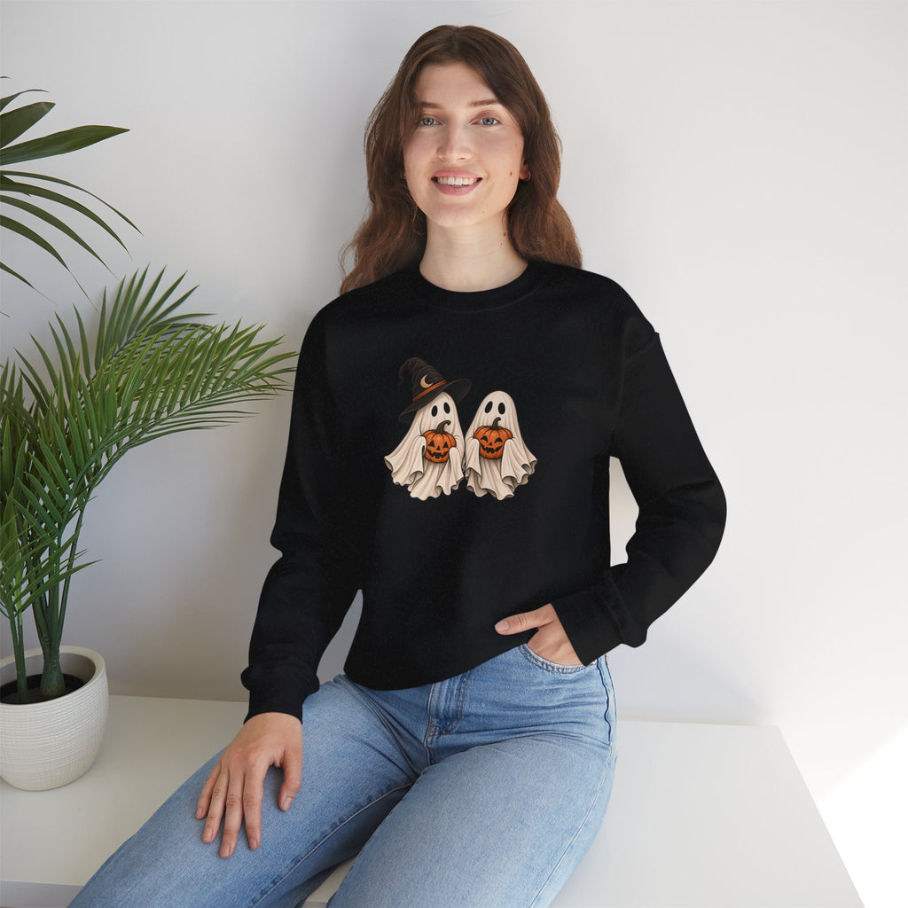 Halloween Ghosts Crewneck Sweatshirt — Cute Witch & Ghost Trick-or-Treat Design