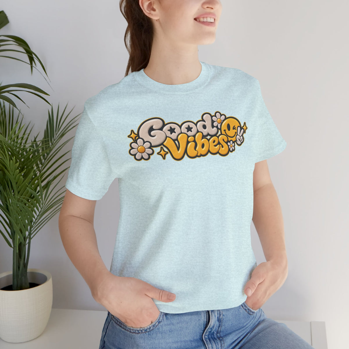 Good Vibes Retro Tee — Smiley Flower Graphic T-Shirt