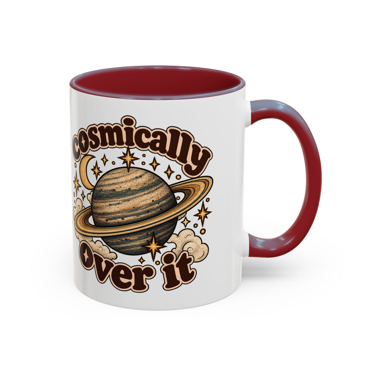 Cosmically Over It Mug — Retro Planet Celestial Ceramic Coffee Mug