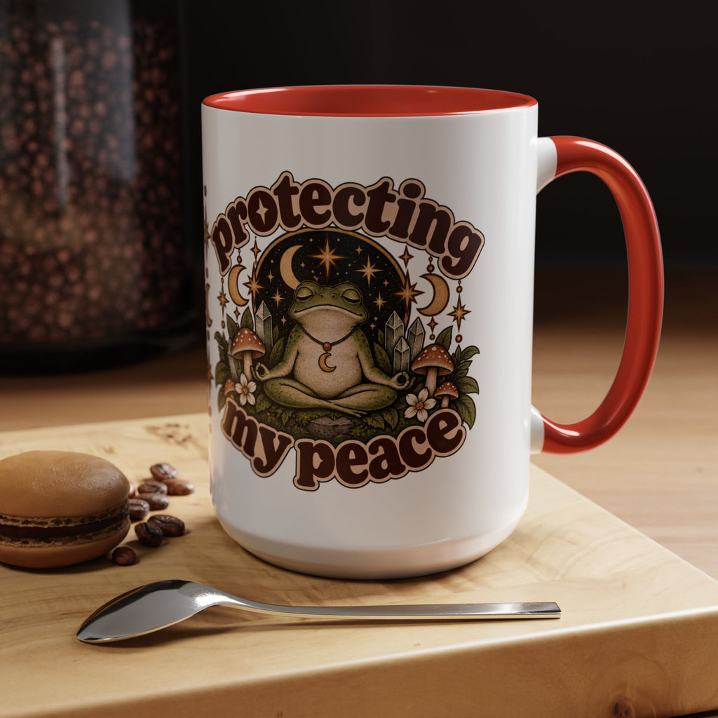 Protecting My Peace Mug — Frog & Mushroom Ceramic Coffee Mug