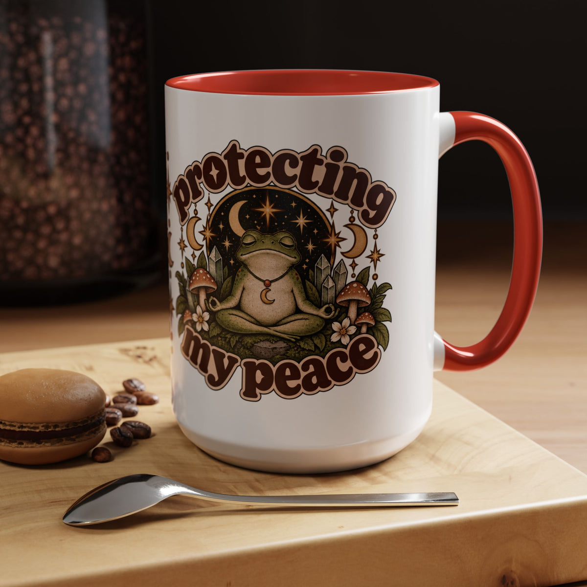Protecting My Peace Mug — Frog & Mushroom Ceramic Coffee Mug