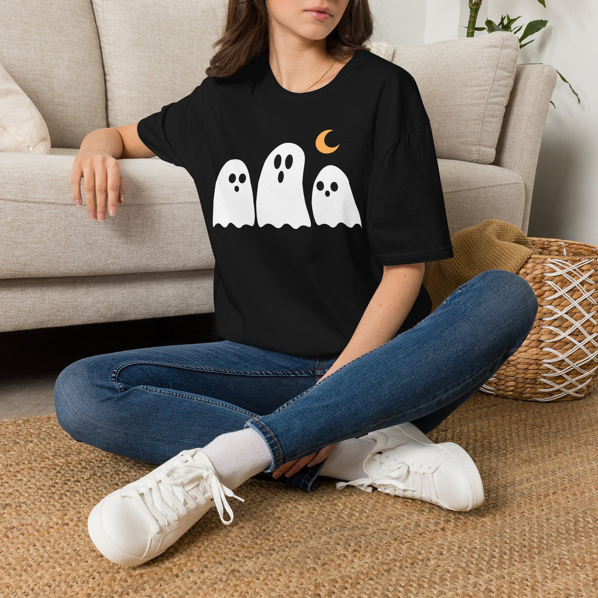 Cute Ghosts T-Shirt – Playful Halloween Moon Graphic Tee