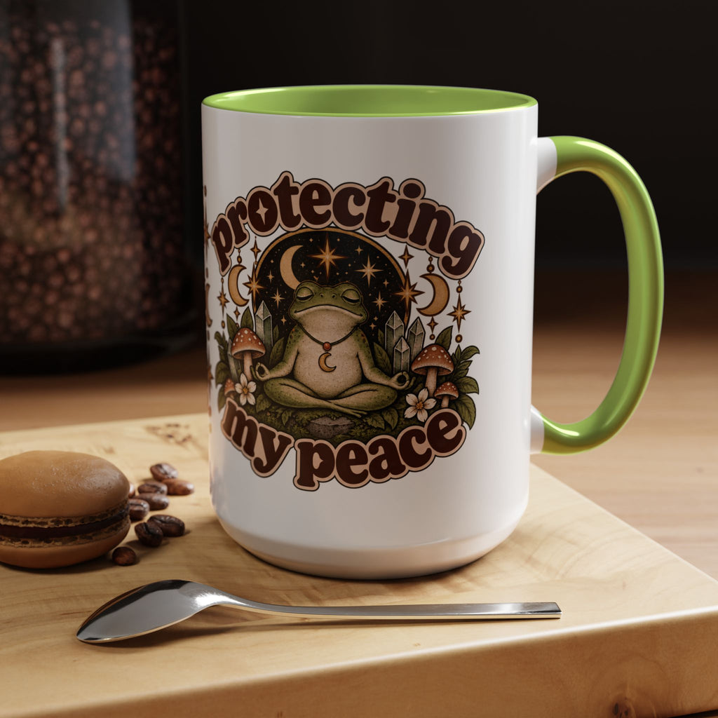 Protecting My Peace Mug — Frog & Mushroom Ceramic Coffee Mug