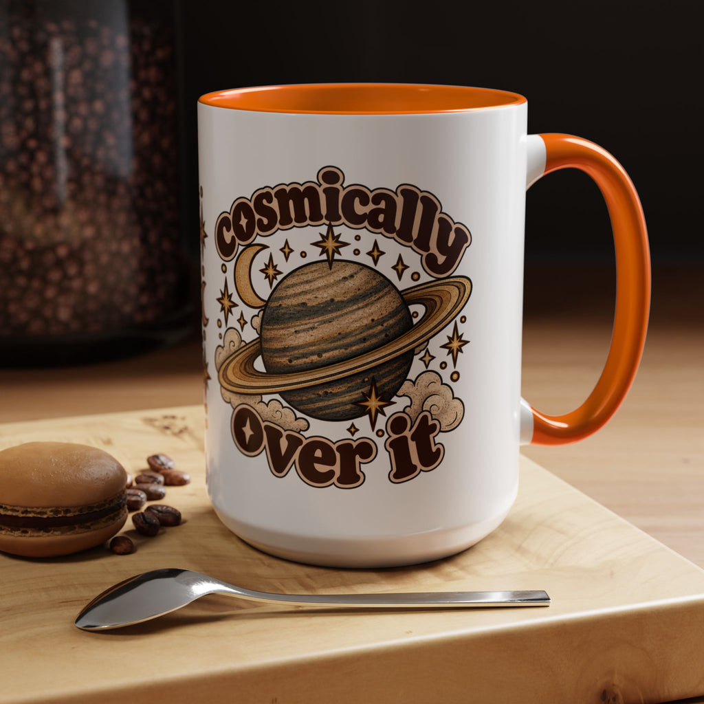 Cosmically Over It Mug — Retro Planet Celestial Ceramic Coffee Mug