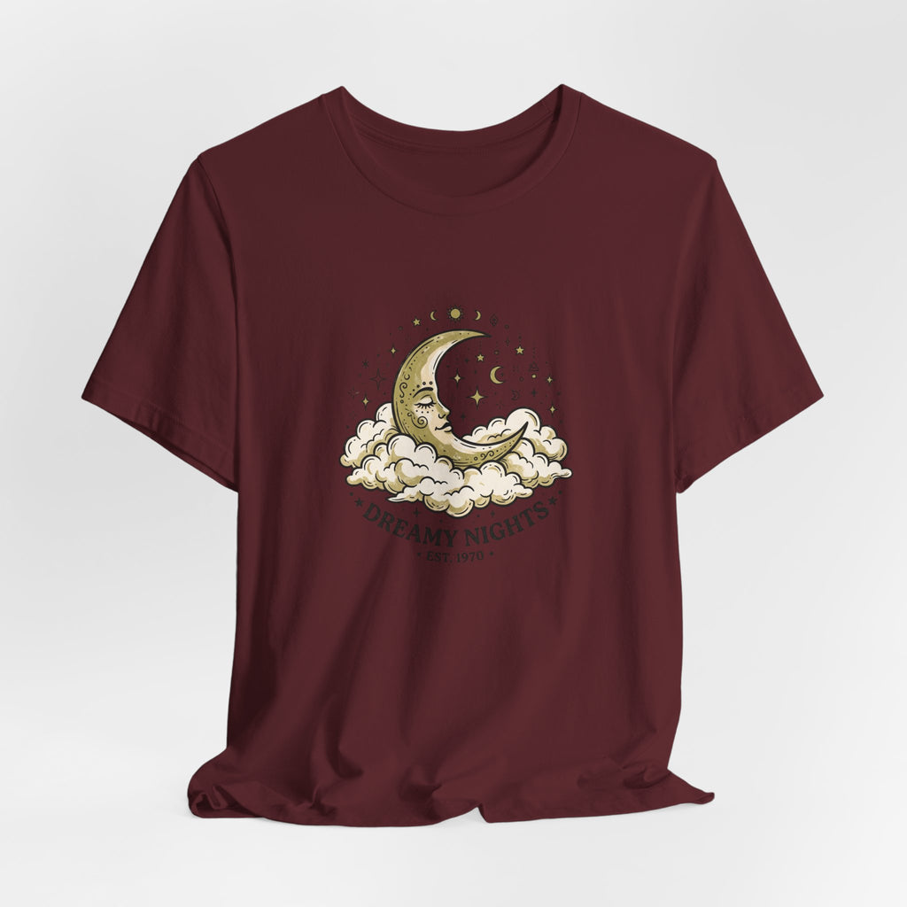 Dreamy Nights Moon Tee — Vintage Crescent Moon & Clouds Shirt