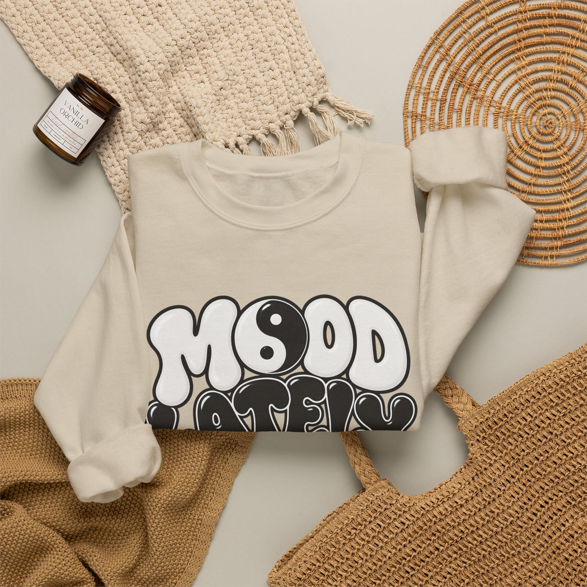 Crewneck Sweatshirt "Mood Lately" Retro Yin Yang Graphic
