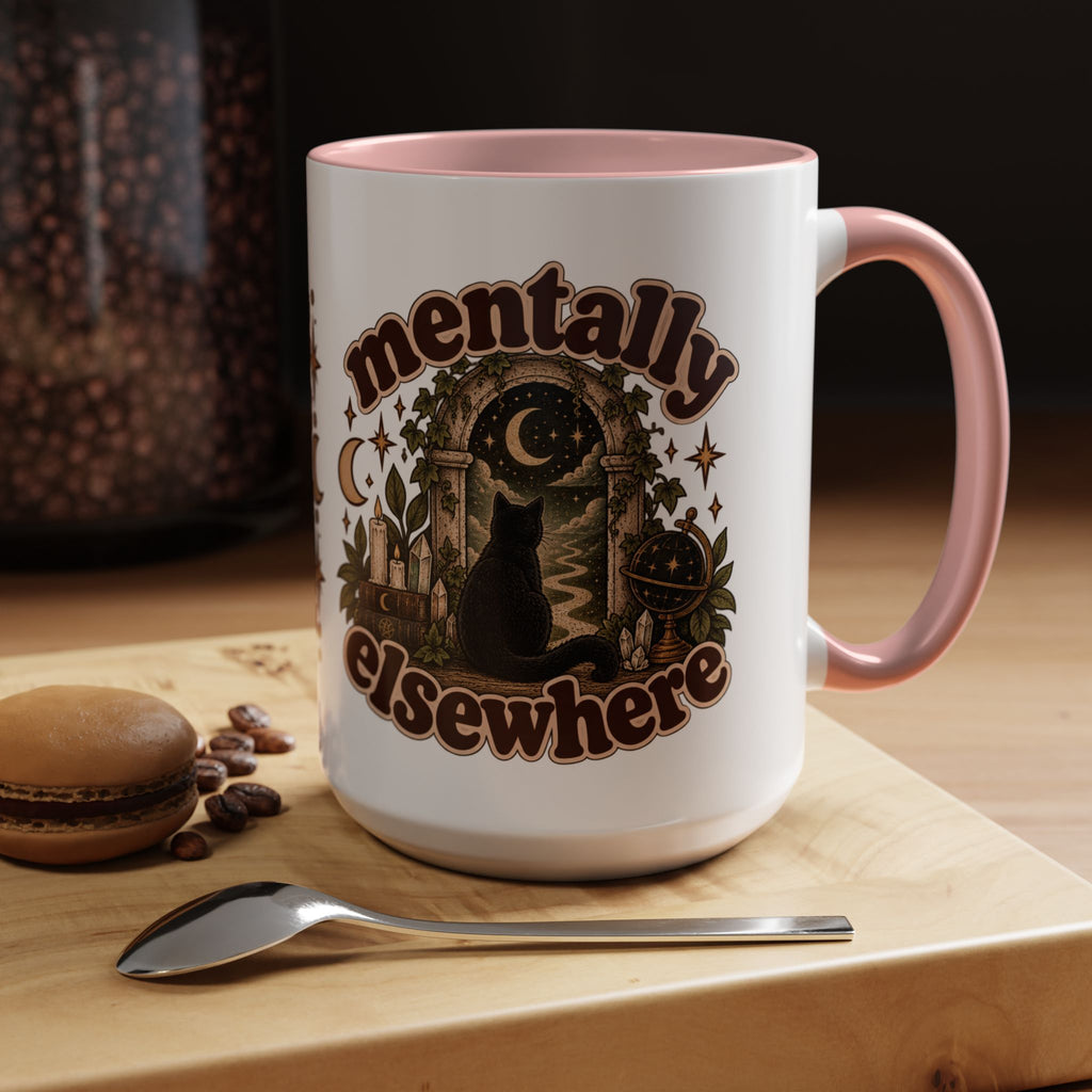 Mentally Elsewhere Mug — Black Cat Celestial Ceramic Coffee Mug