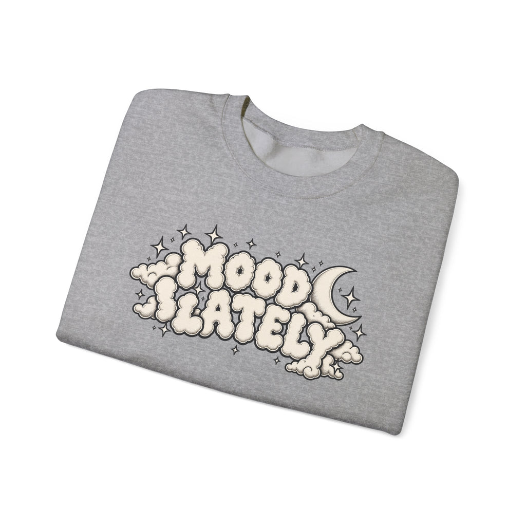 Mood Lately Crewneck Sweatshirt — Retro Cloud Lettering Graphic Pullover
