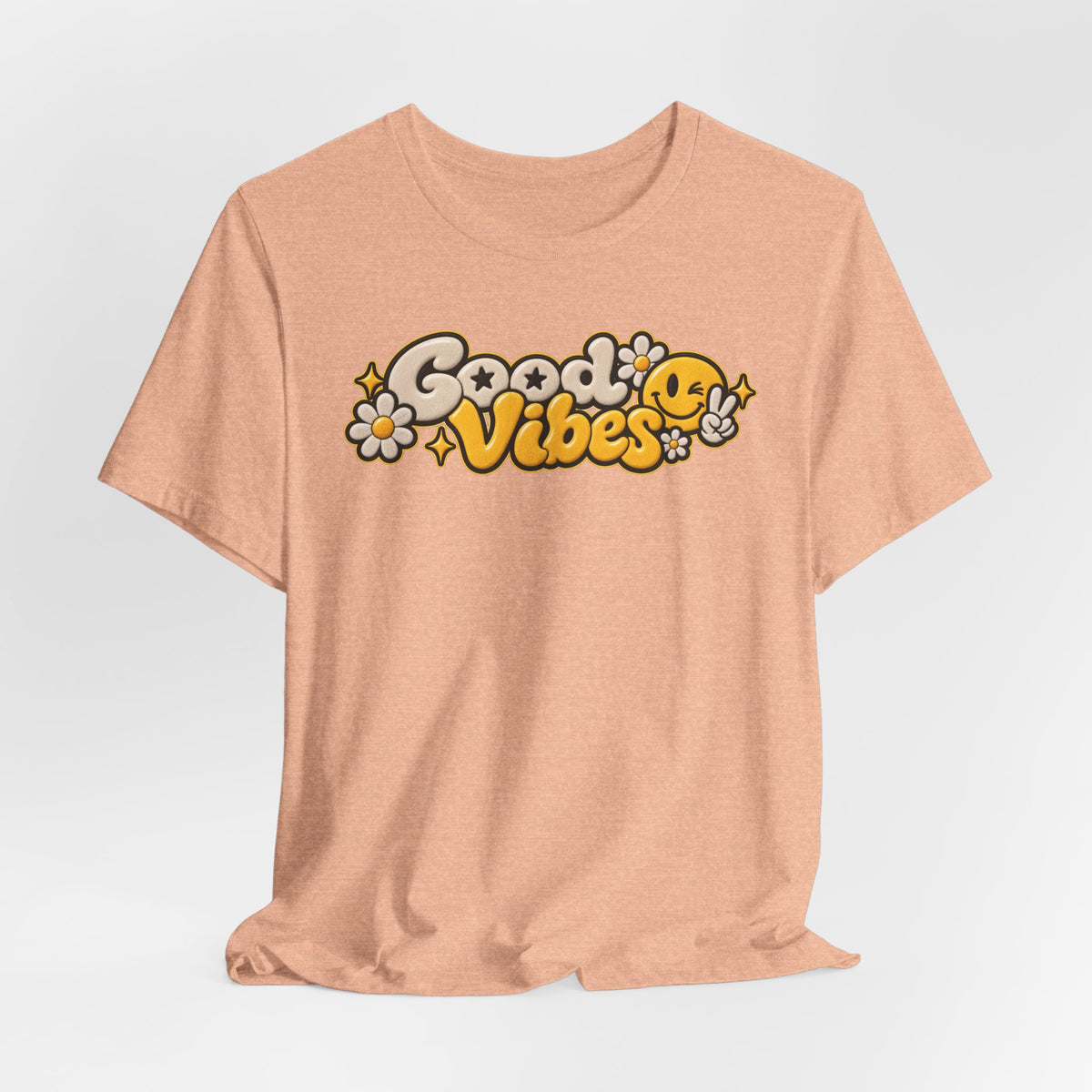 Good Vibes Retro Tee — Smiley Flower Graphic T-Shirt