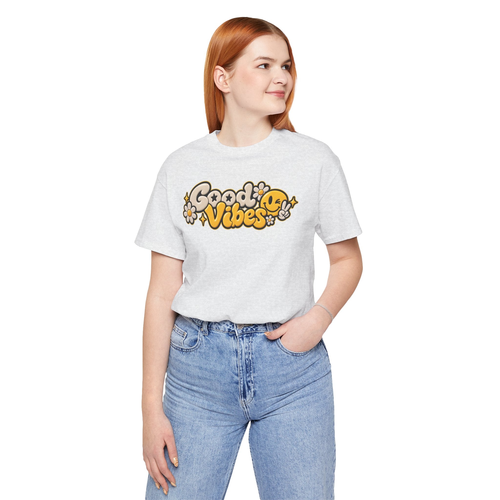 Good Vibes Retro Tee — Smiley Flower Graphic T-Shirt