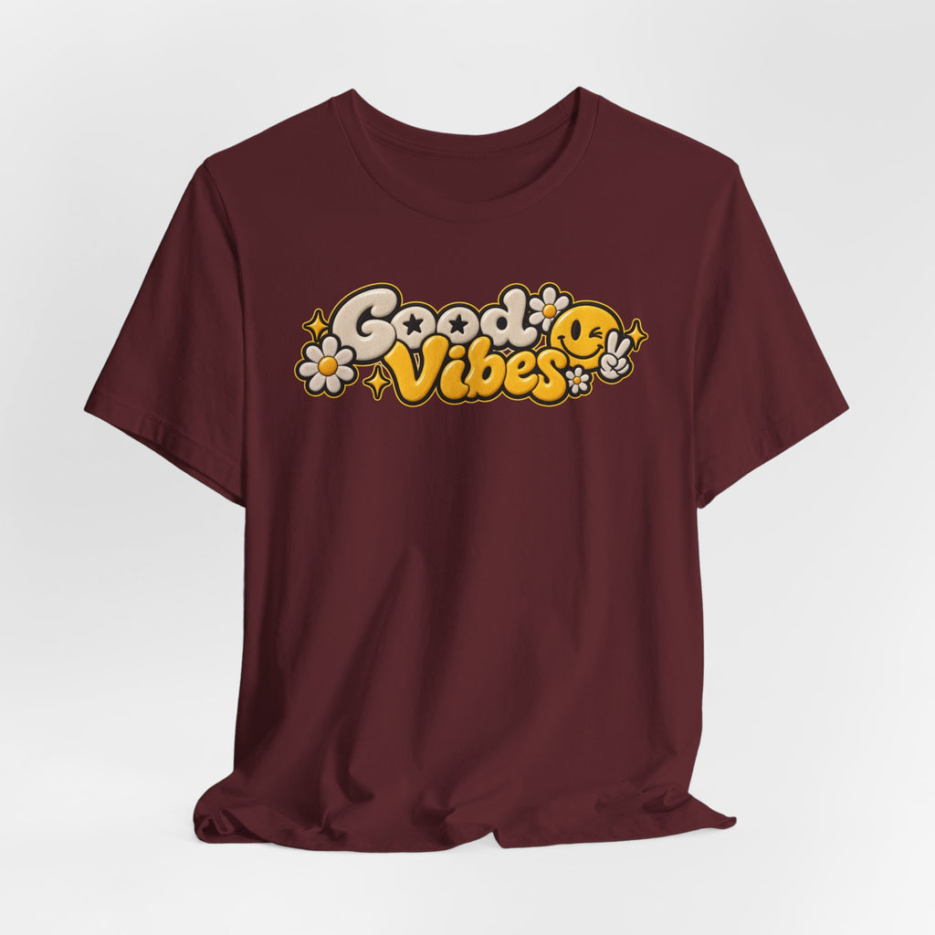 Good Vibes Retro Tee — Smiley Flower Graphic T-Shirt