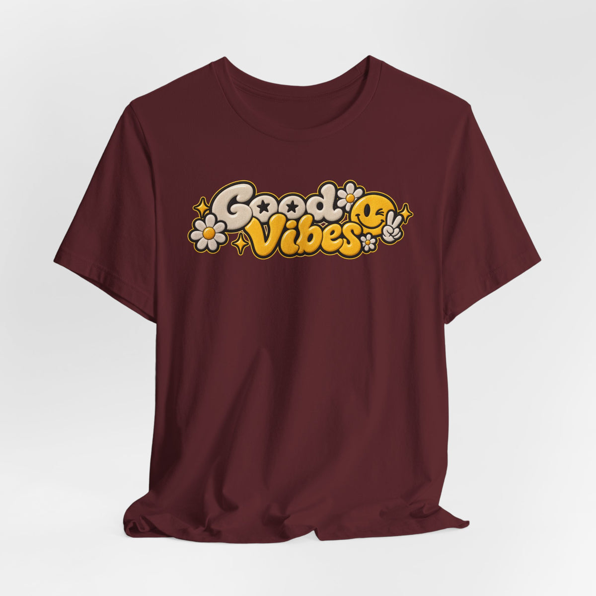 Good Vibes Retro Tee — Smiley Flower Graphic T-Shirt