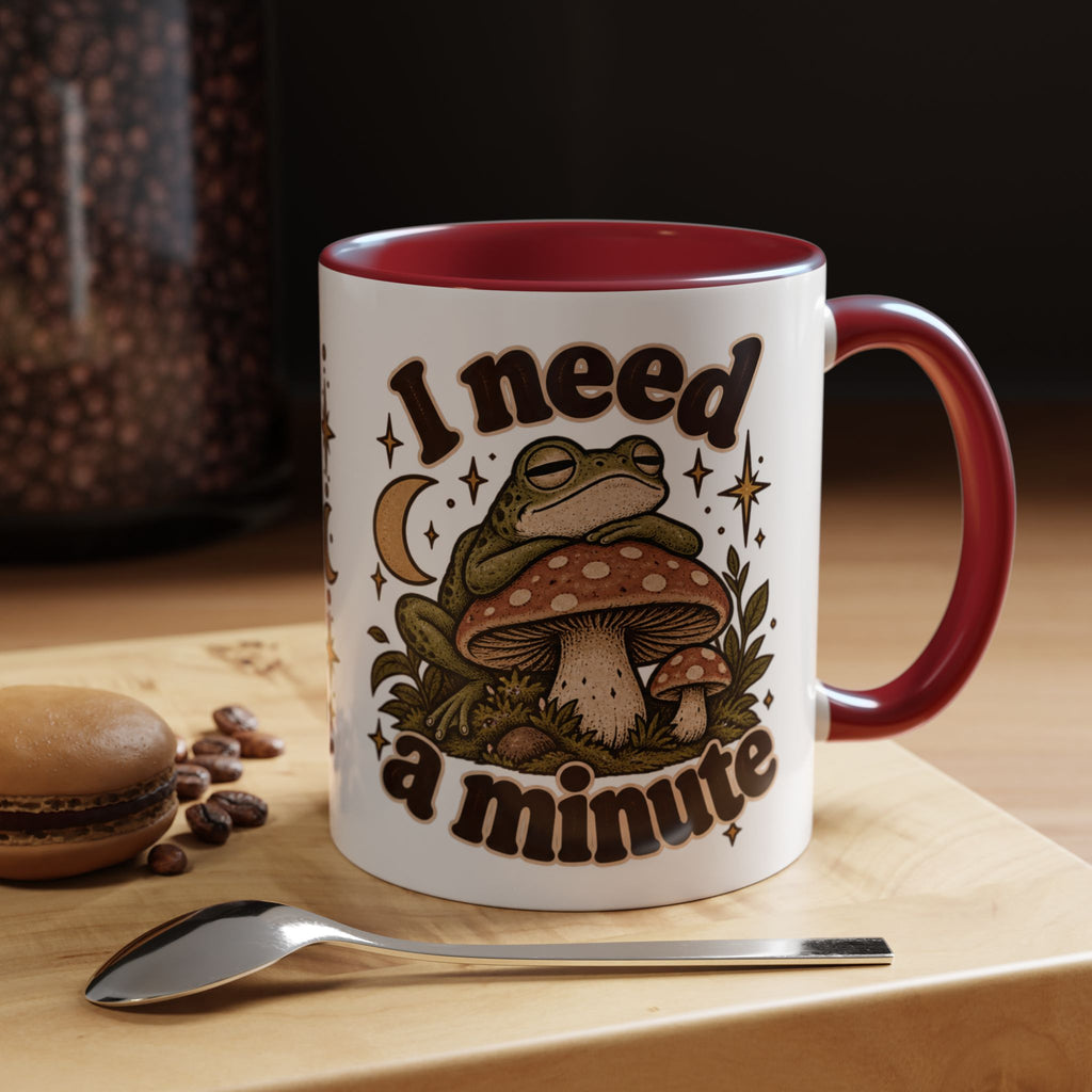 I Need a Minute Mug — Cozy Frog & Mushroom Ceramic Coffee Mug