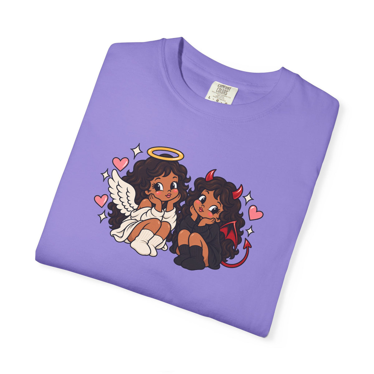 Angel and Devil Cute Graphic Tee — Kawaii Couple Illustration T-Shirt