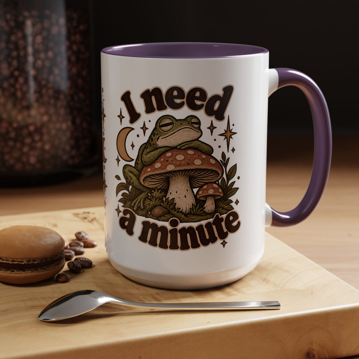 I Need a Minute Mug — Cozy Frog & Mushroom Ceramic Coffee Mug