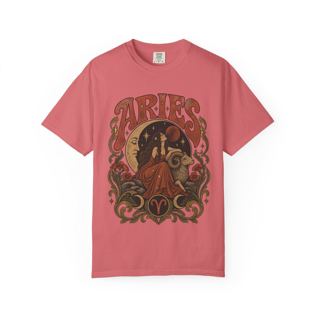 Aries Zodiac T‑Shirt — Vintage Moon & Ram Astrology Tee