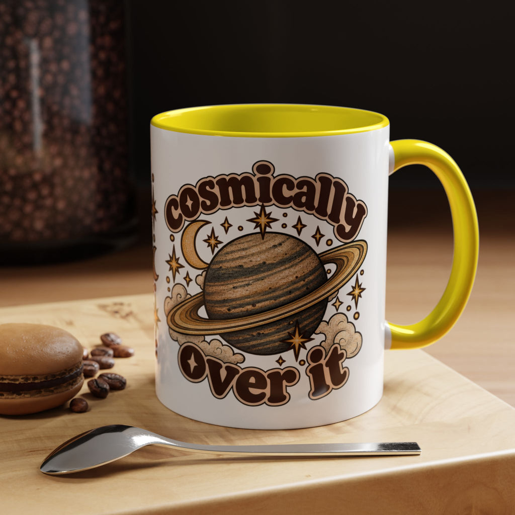 Cosmically Over It Mug — Retro Planet Celestial Ceramic Coffee Mug