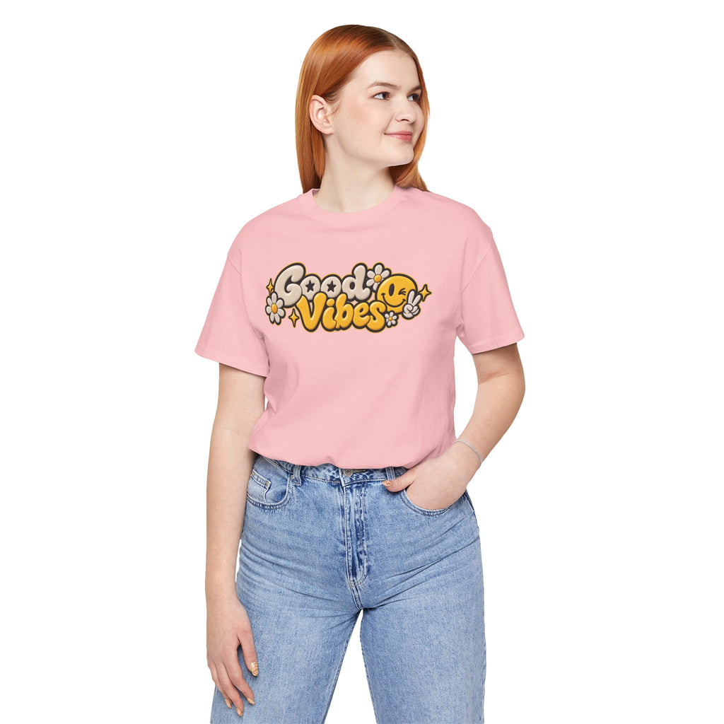 Good Vibes Retro Tee — Smiley Flower Graphic T-Shirt