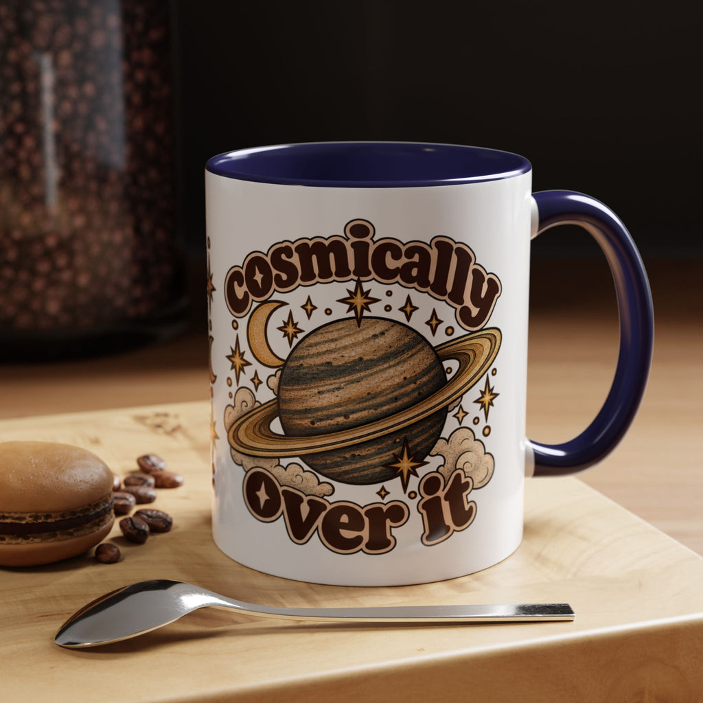 Cosmically Over It Mug — Retro Planet Celestial Ceramic Coffee Mug