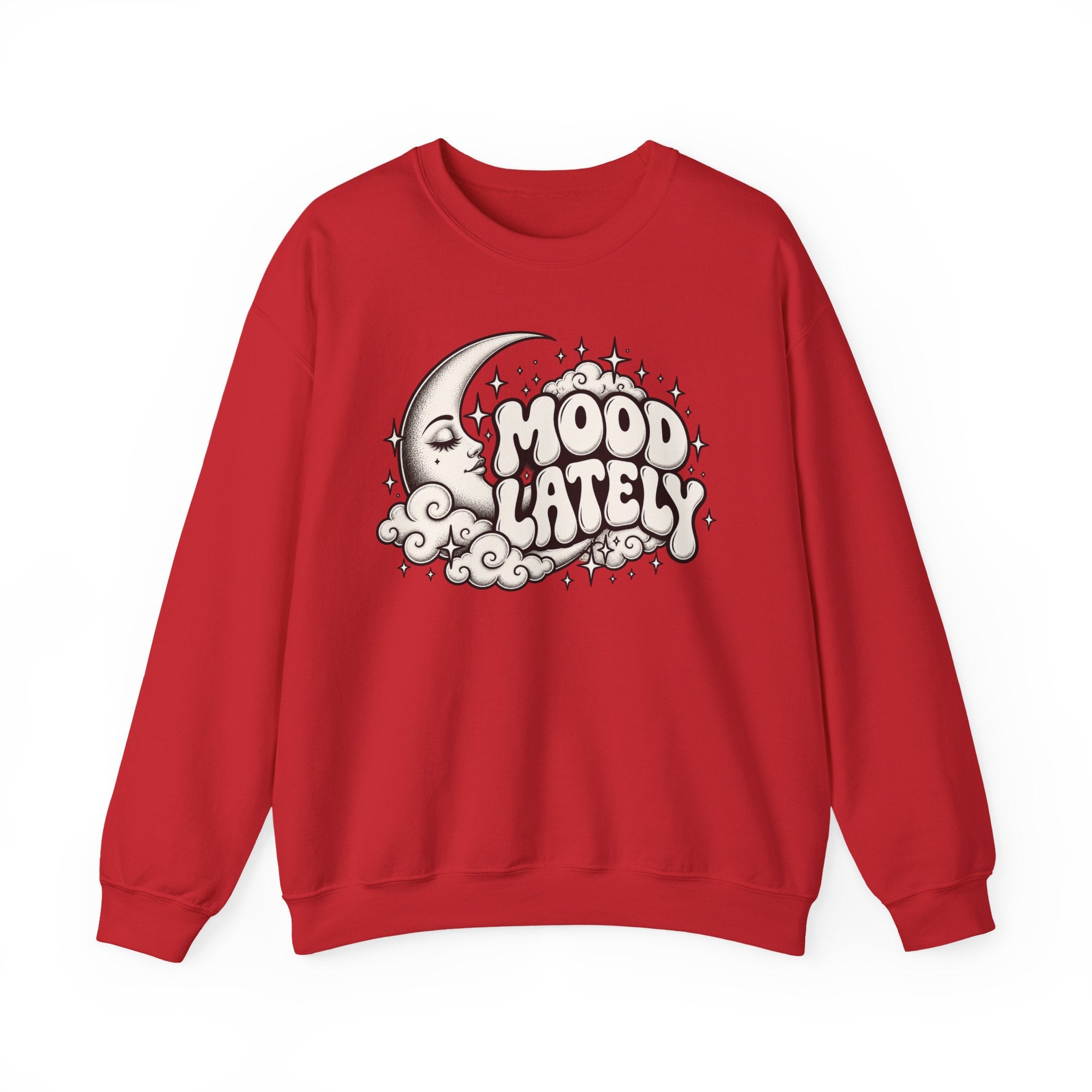Mood Lately Crewneck Sweatshirt — Retro Moon & Cloud Graphic