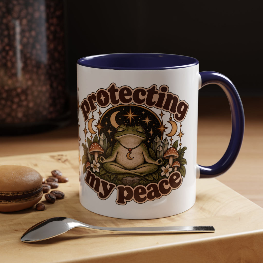 Protecting My Peace Mug — Frog & Mushroom Ceramic Coffee Mug
