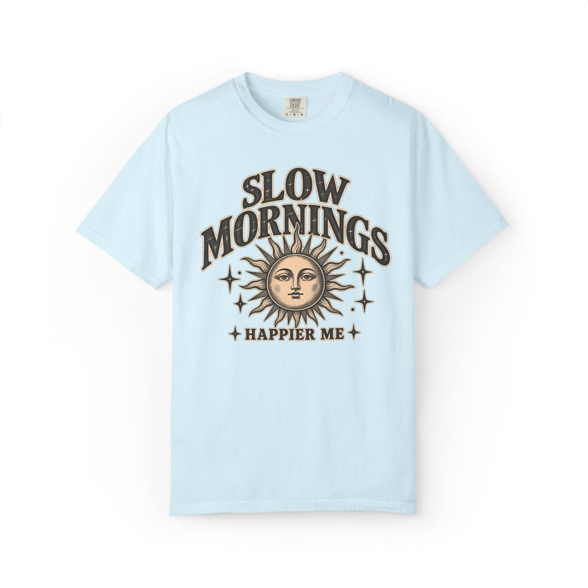 Slow Mornings Tee — Retro Sunrise Garment-Dyed Graphic T-Shirt