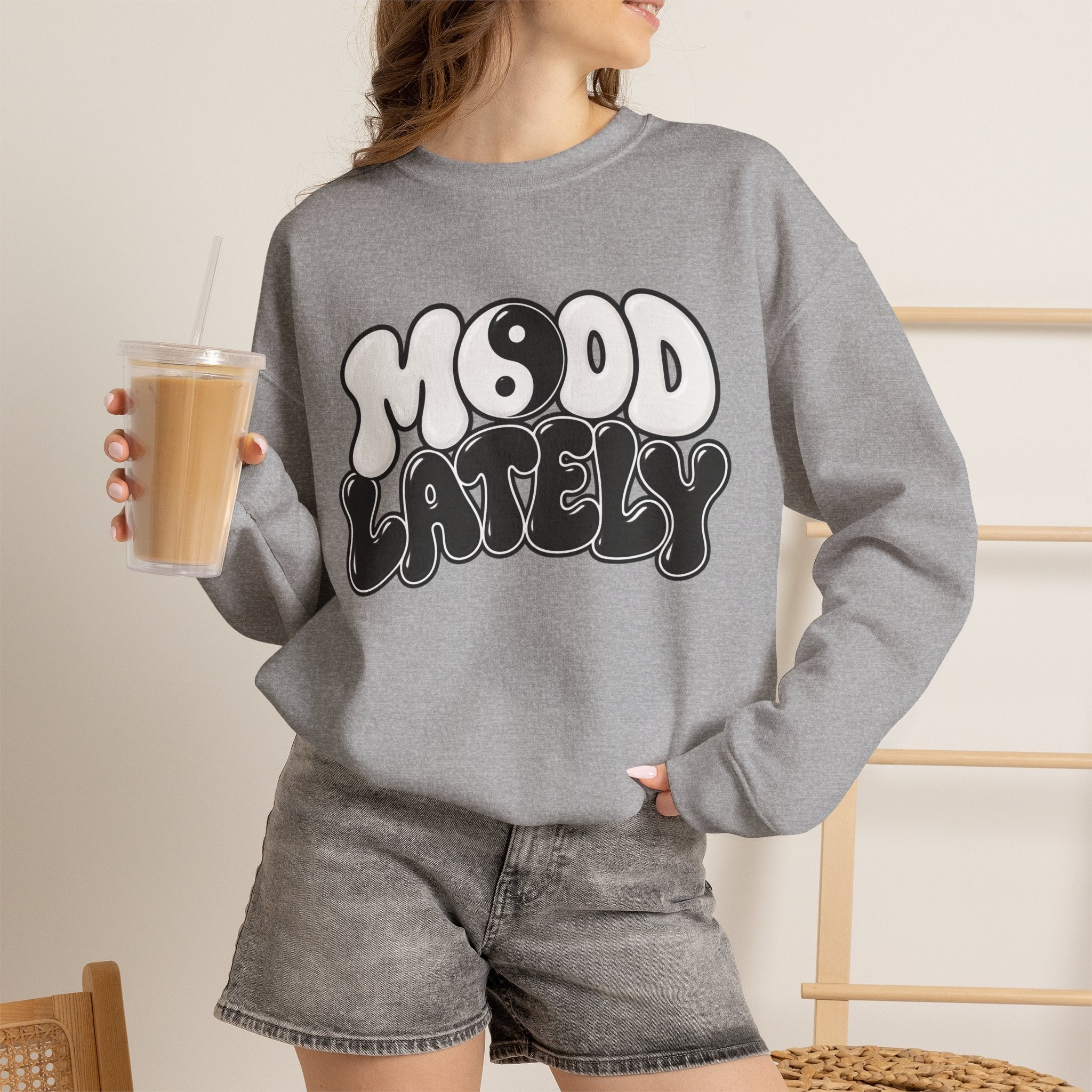 Crewneck Sweatshirt "Mood Lately" Retro Yin Yang Graphic