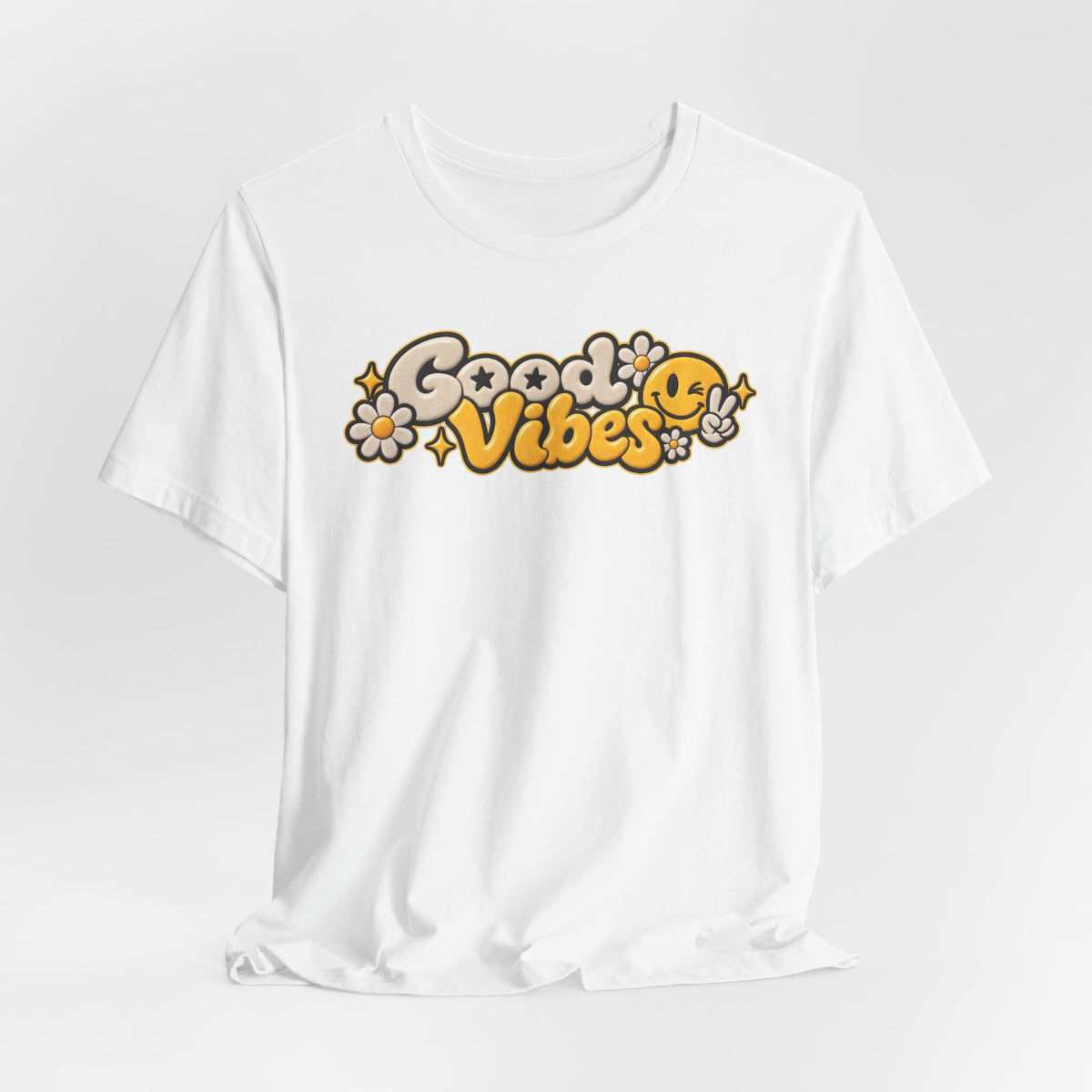 Good Vibes Retro Tee — Smiley Flower Graphic T-Shirt