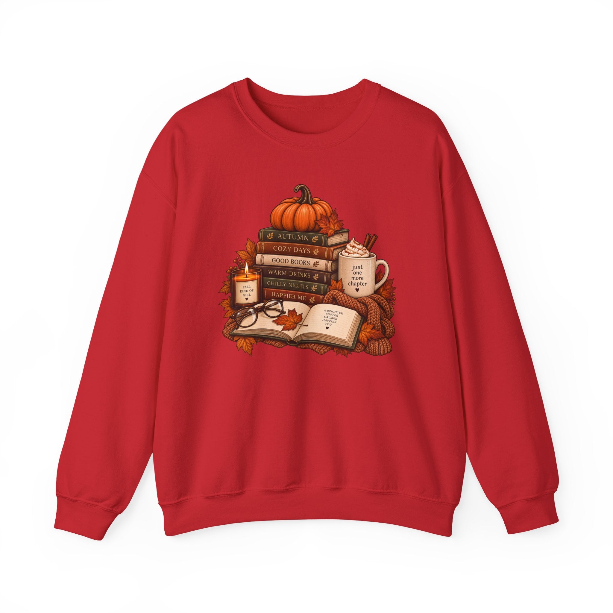 Fall Bookstack Crewneck Sweatshirt — Cozy Pumpkin Reading Vibes