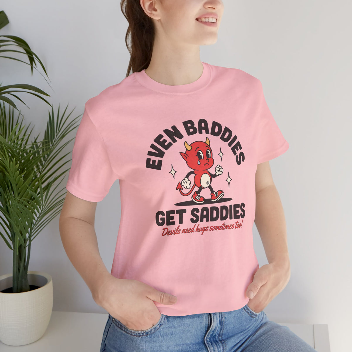 Even Baddies Get Saddies Tee — Retro Devil Character Sadness Graphic T-Shirt