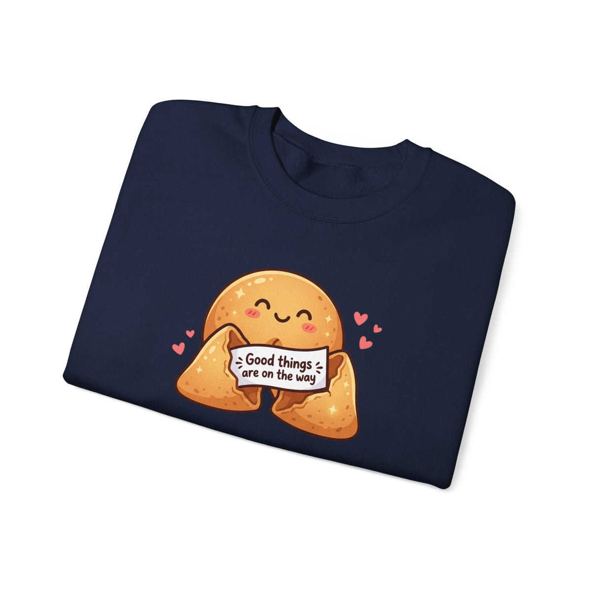 Crewneck Sweatshirt — Cute Fortune Cookie Graphic “Good Things Are On The Way”