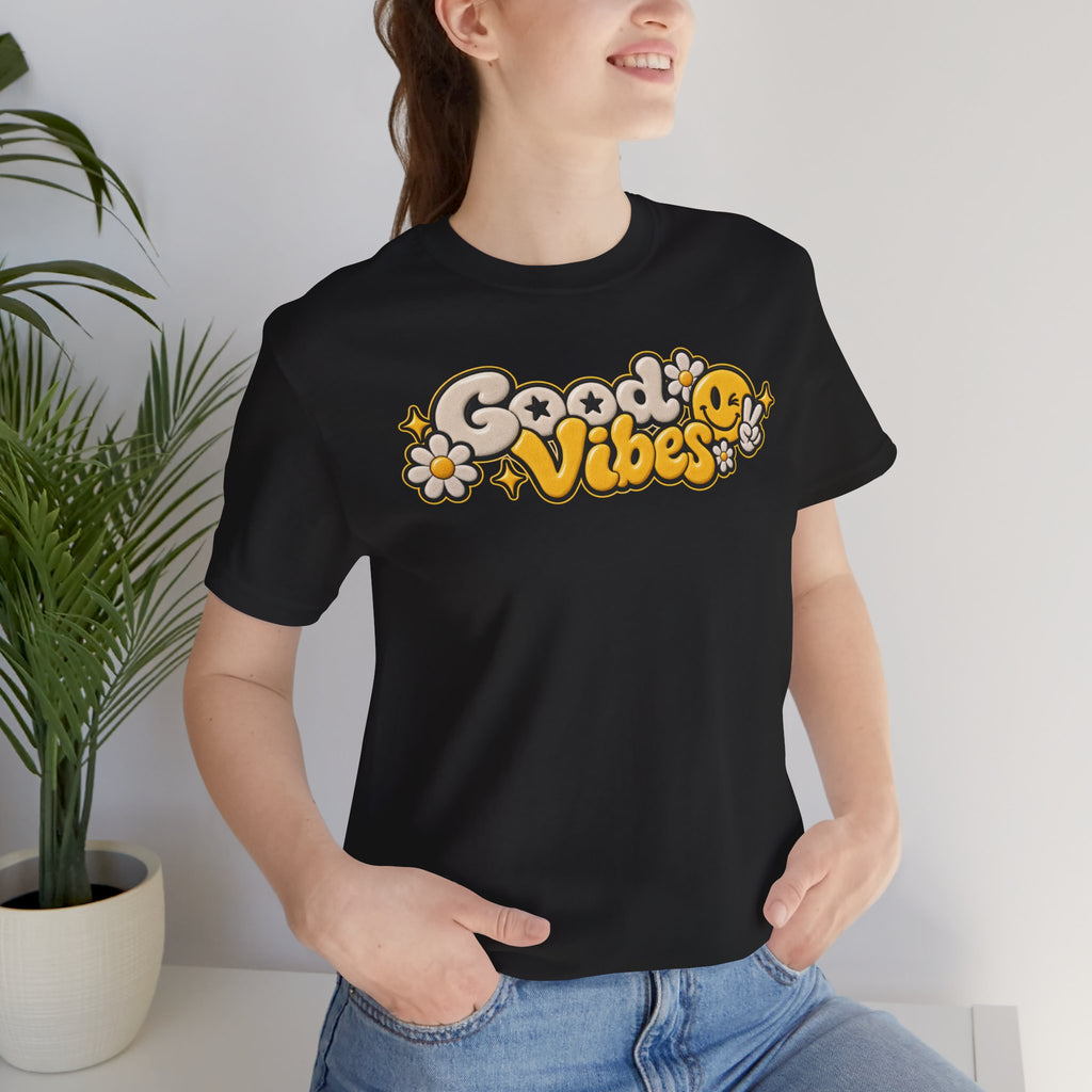 Good Vibes Retro Tee — Smiley Flower Graphic T-Shirt