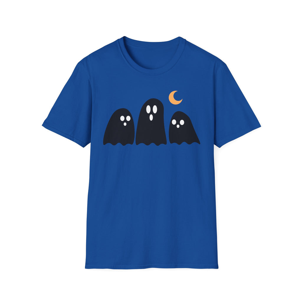 Ghost Trio T-Shirt — Cute Halloween Ghosts with Crescent Moon