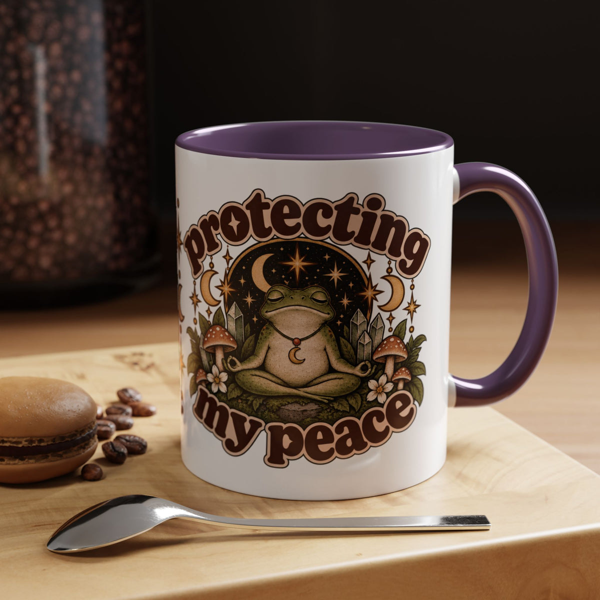 Protecting My Peace Mug — Frog & Mushroom Ceramic Coffee Mug