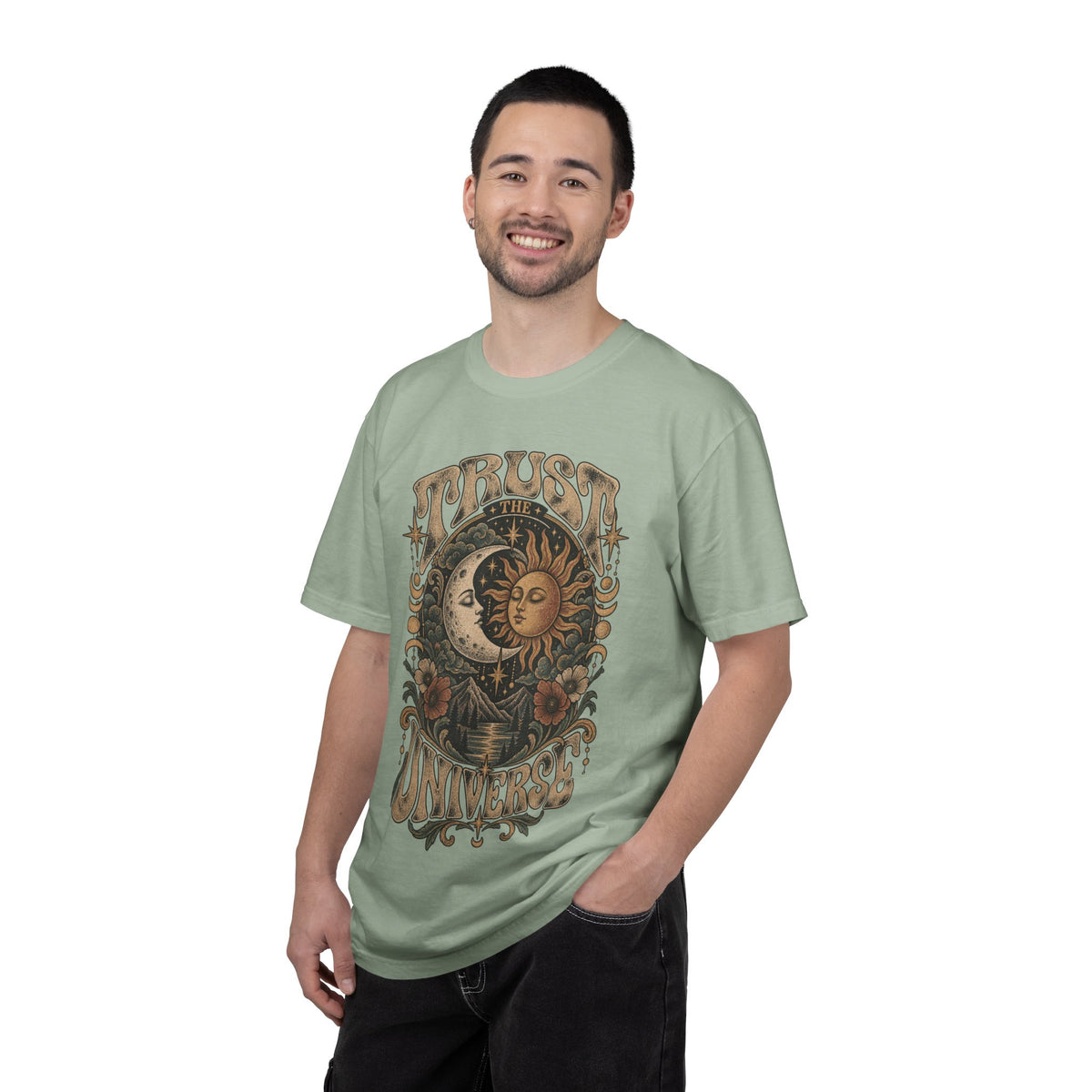 Trust the Universe T-Shirt — Vintage Sun & Moon Graphic