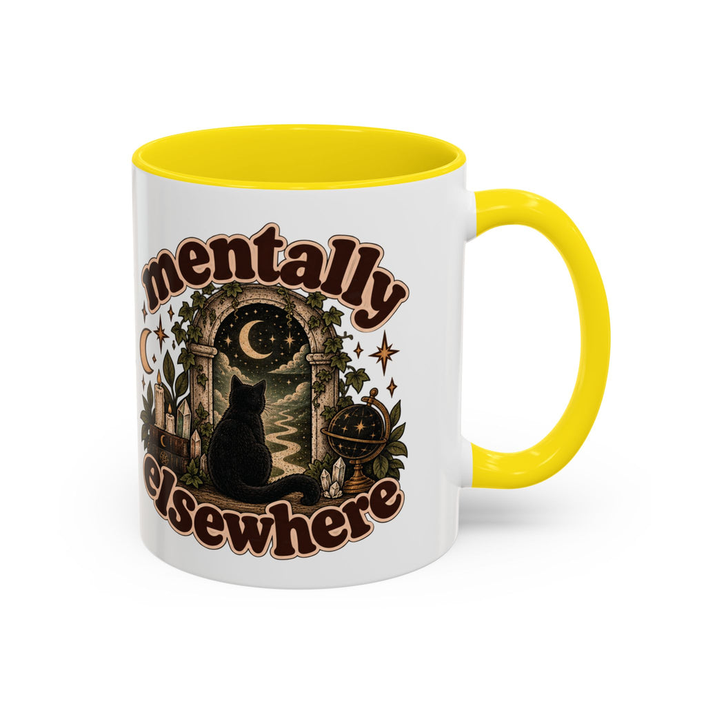 Mentally Elsewhere Mug — Black Cat Celestial Ceramic Coffee Mug