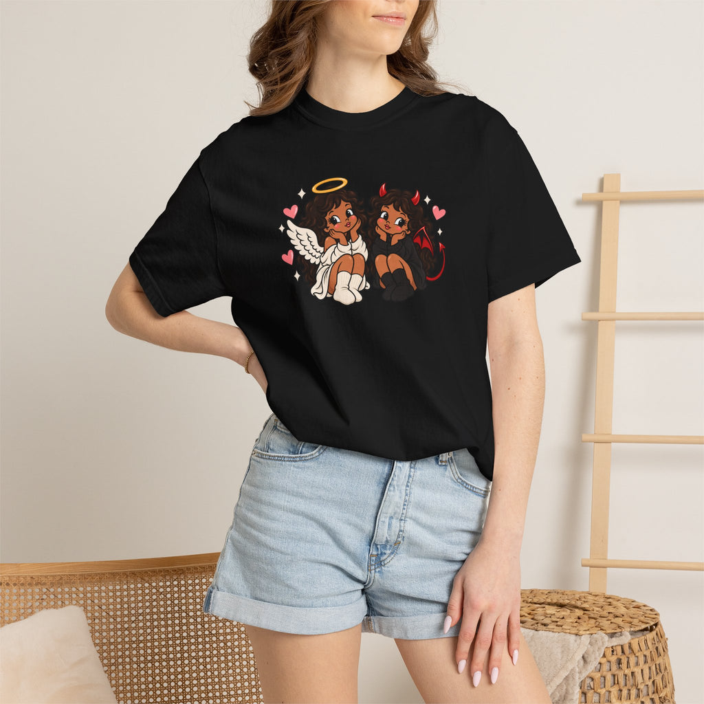 Angel and Devil Cute Graphic Tee — Kawaii Couple Illustration T-Shirt