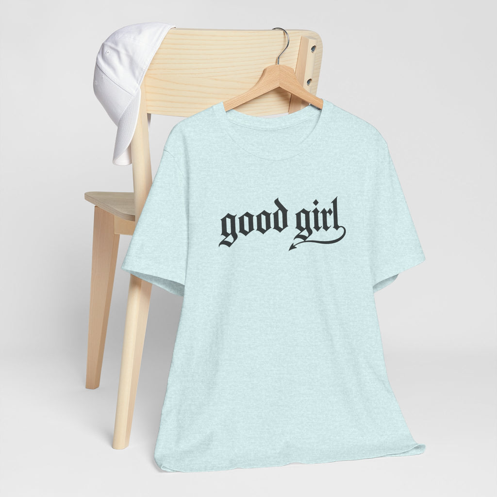 Good Girl Graphic Tee — Vintage Script White T-Shirt