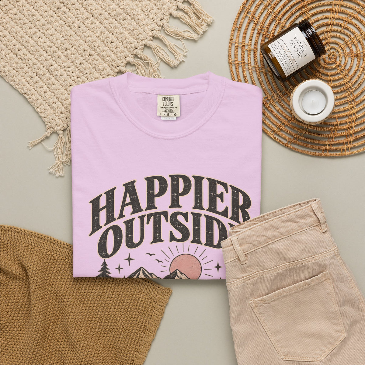 Happier Outside Tee — Nature Lover Graphic Garment-Dyed T-Shirt