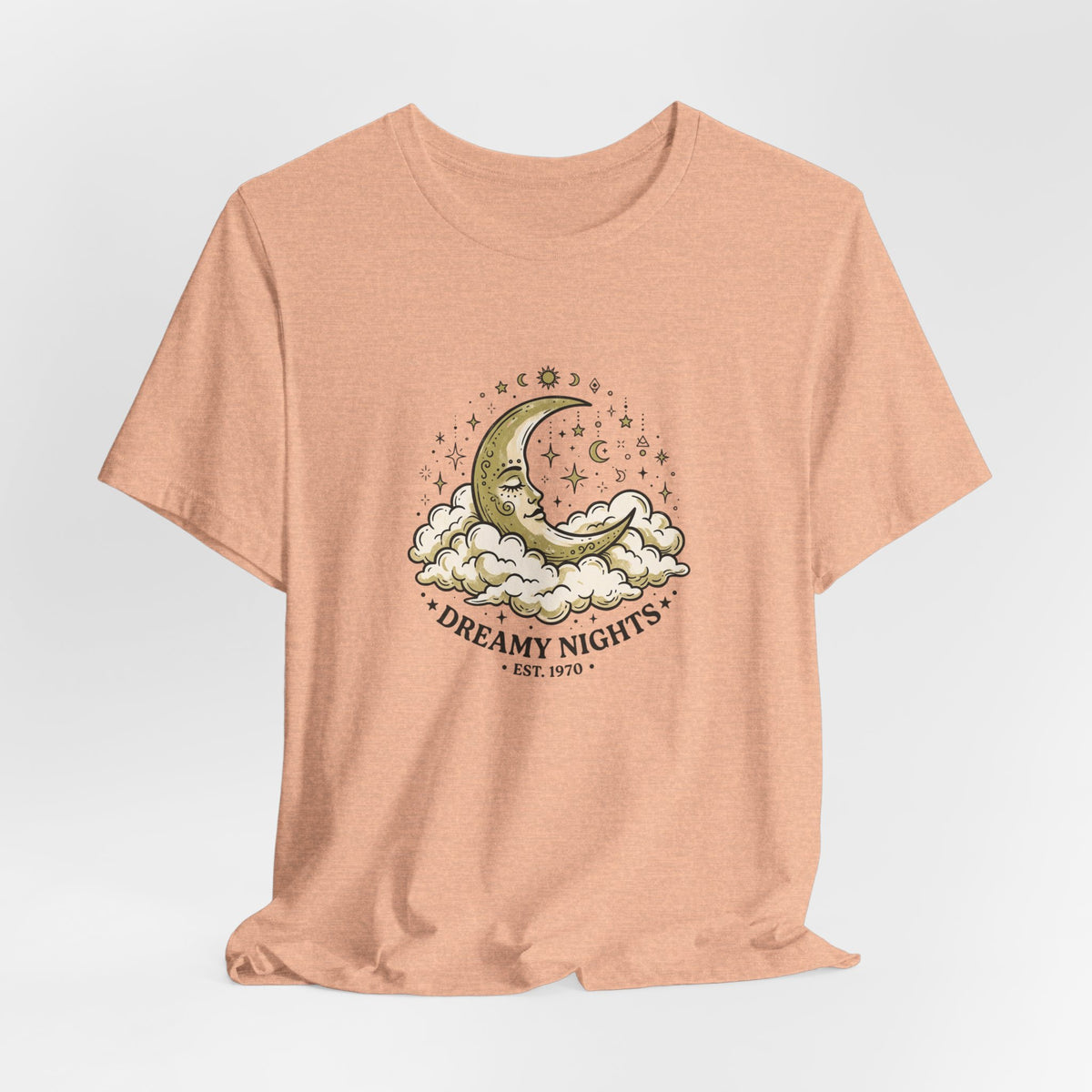 Dreamy Nights Moon Tee — Vintage Crescent Moon & Clouds Shirt