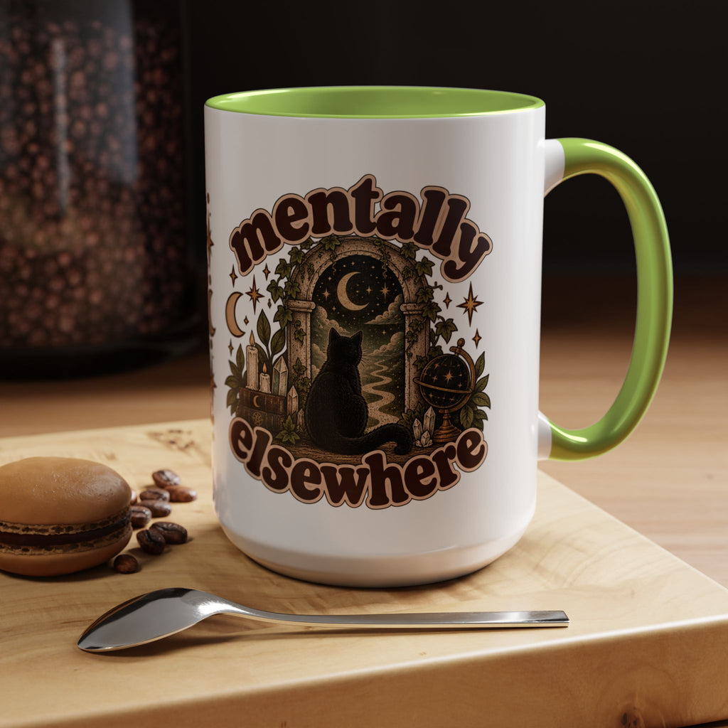 Mentally Elsewhere Mug — Black Cat Celestial Ceramic Coffee Mug