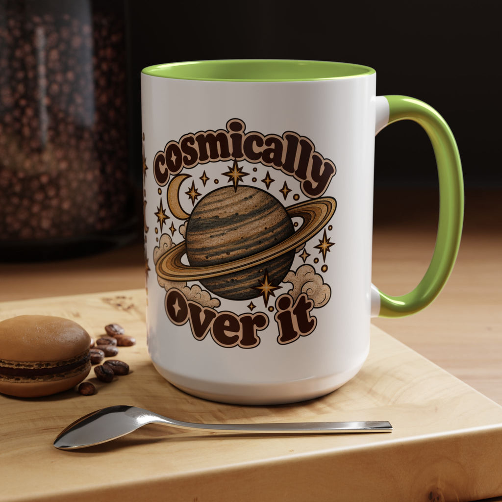 Cosmically Over It Mug — Retro Planet Celestial Ceramic Coffee Mug