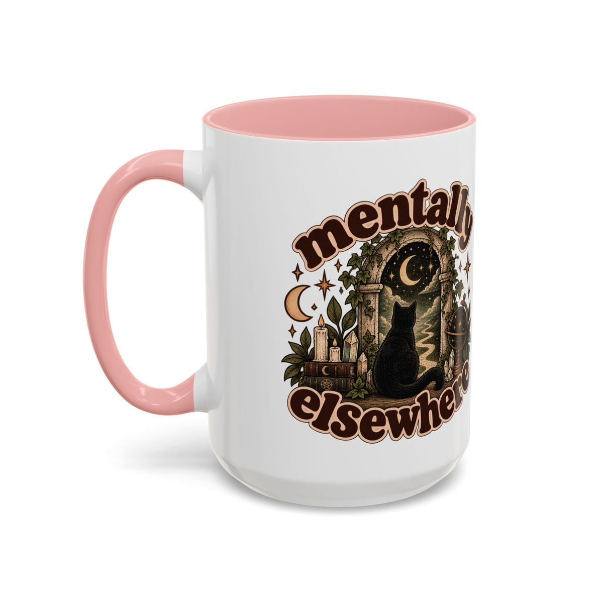 Mentally Elsewhere Mug — Black Cat Celestial Ceramic Coffee Mug