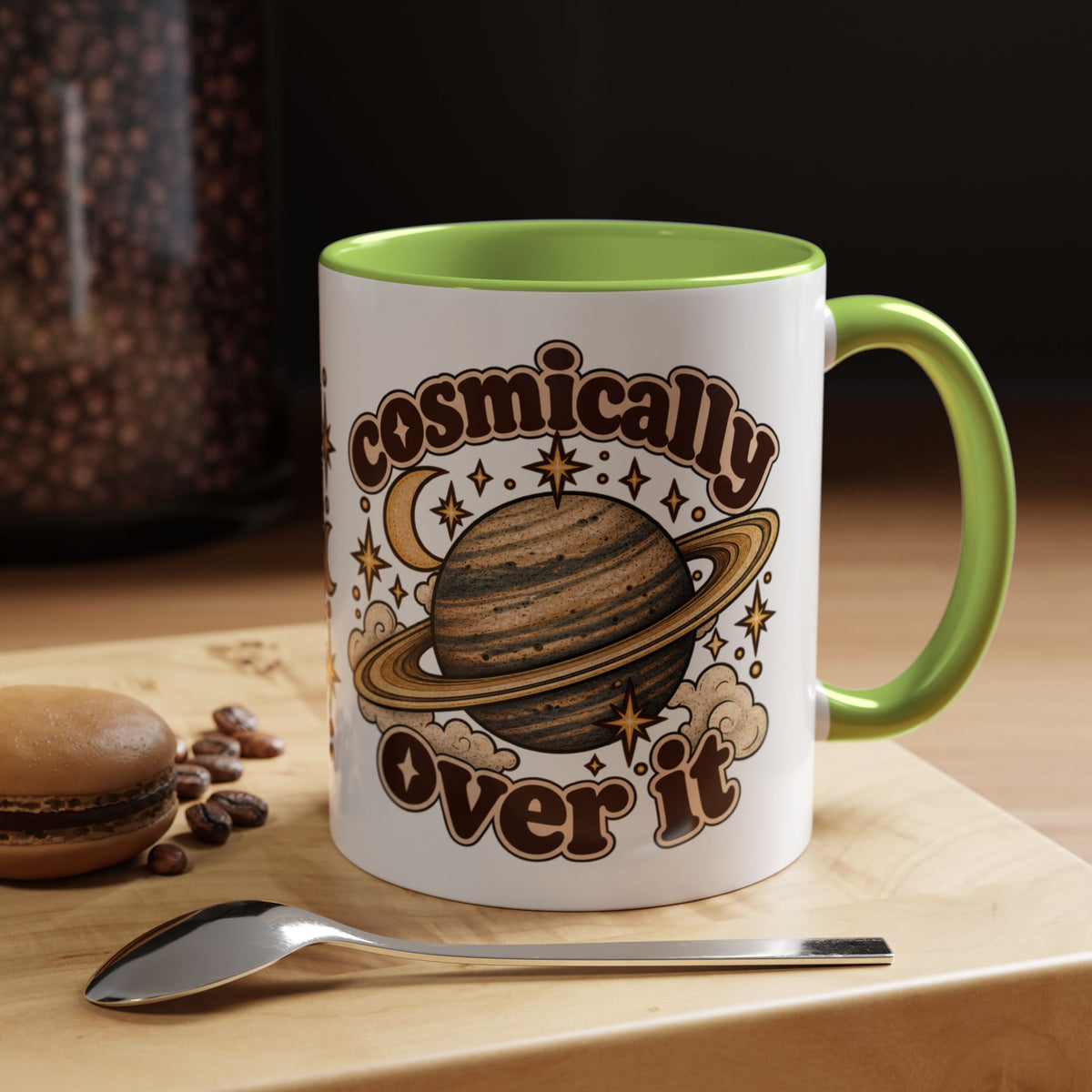 Cosmically Over It Mug — Retro Planet Celestial Ceramic Coffee Mug