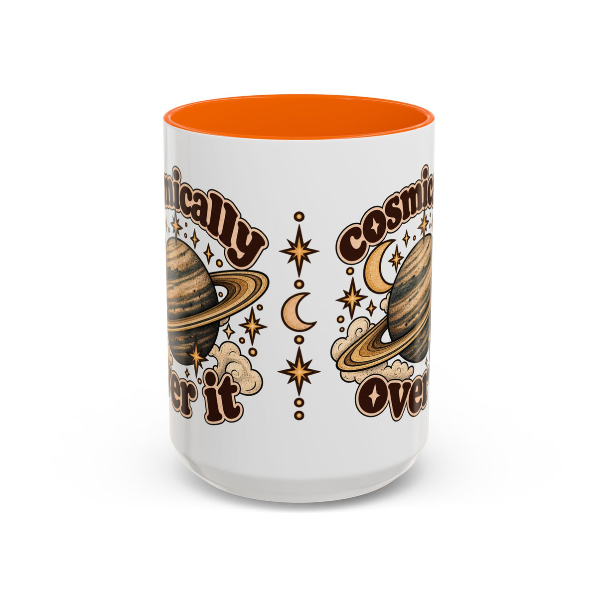 Cosmically Over It Mug — Retro Planet Celestial Ceramic Coffee Mug