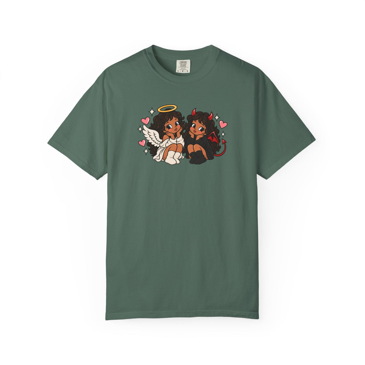 Angel and Devil Cute Graphic Tee — Kawaii Couple Illustration T-Shirt