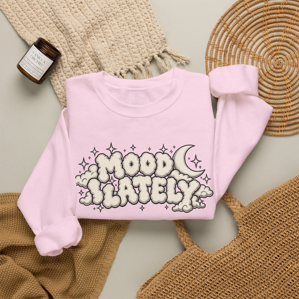 Mood Lately Crewneck Sweatshirt — Retro Cloud Lettering Graphic Pullover