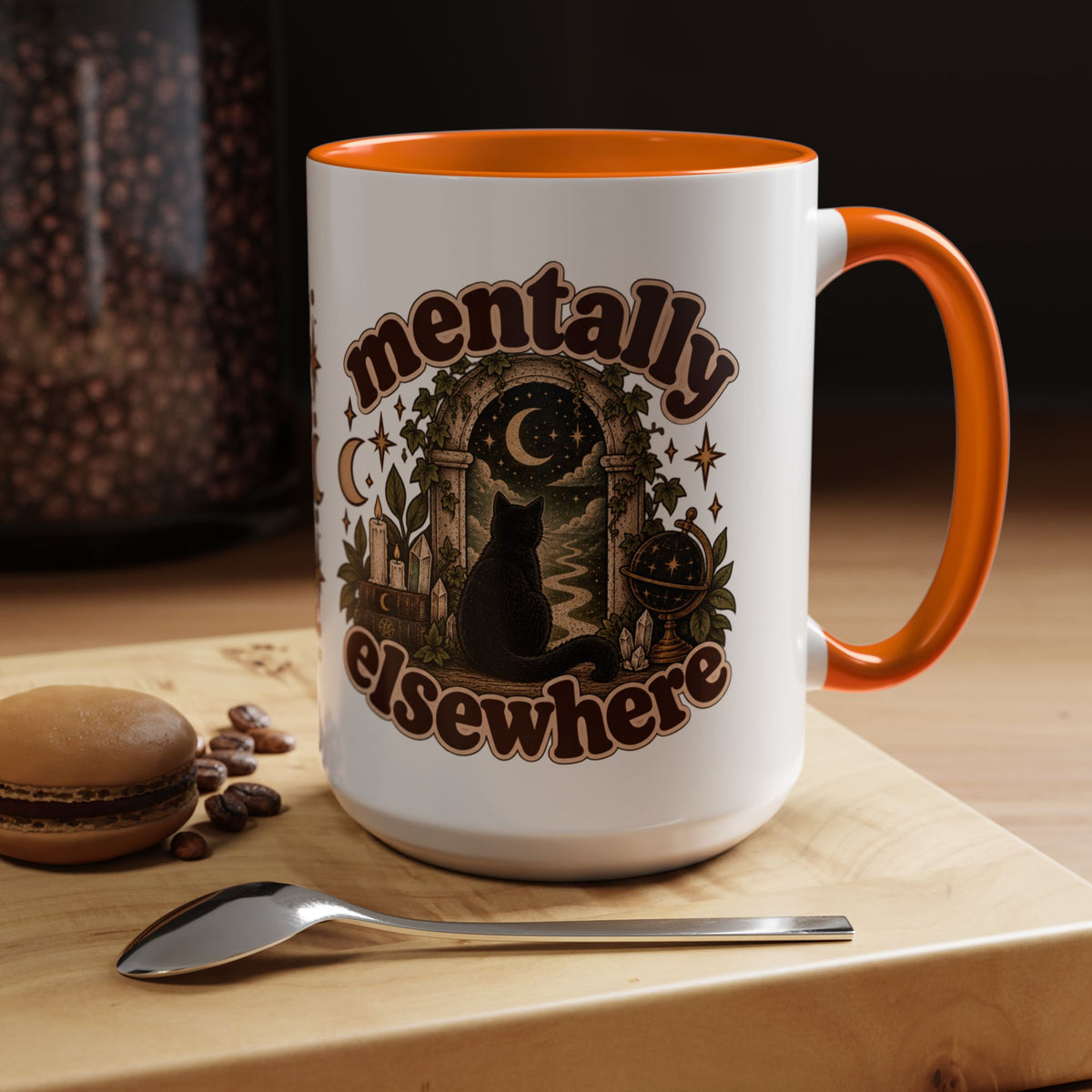 Mentally Elsewhere Mug — Black Cat Celestial Ceramic Coffee Mug
