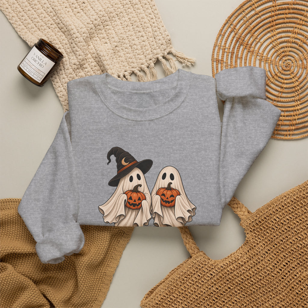 Halloween Ghosts Crewneck Sweatshirt — Cute Witch & Ghost Trick-or-Treat Design